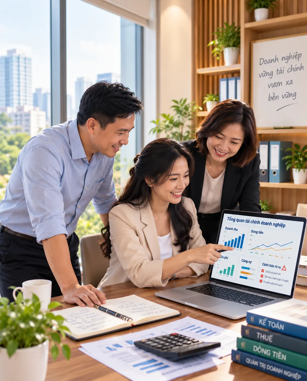 Đội ngũ doanh nghiệp cùng phân tích doanh thu, dòng tiền và công nợ
